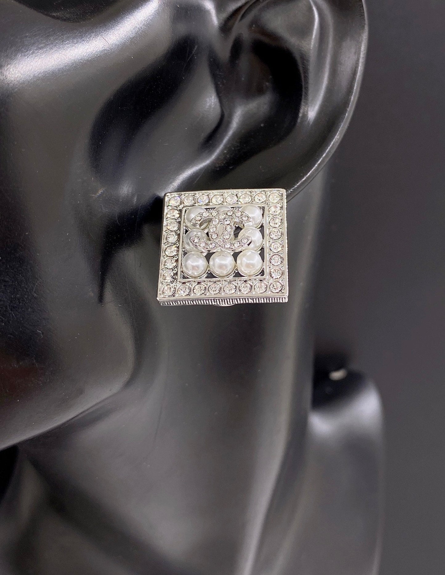 18K  Chanel Square Diamond Earrings