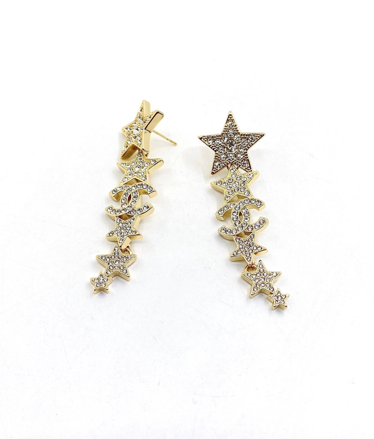 18K  Chanel Star Diamonds Long Earrings
