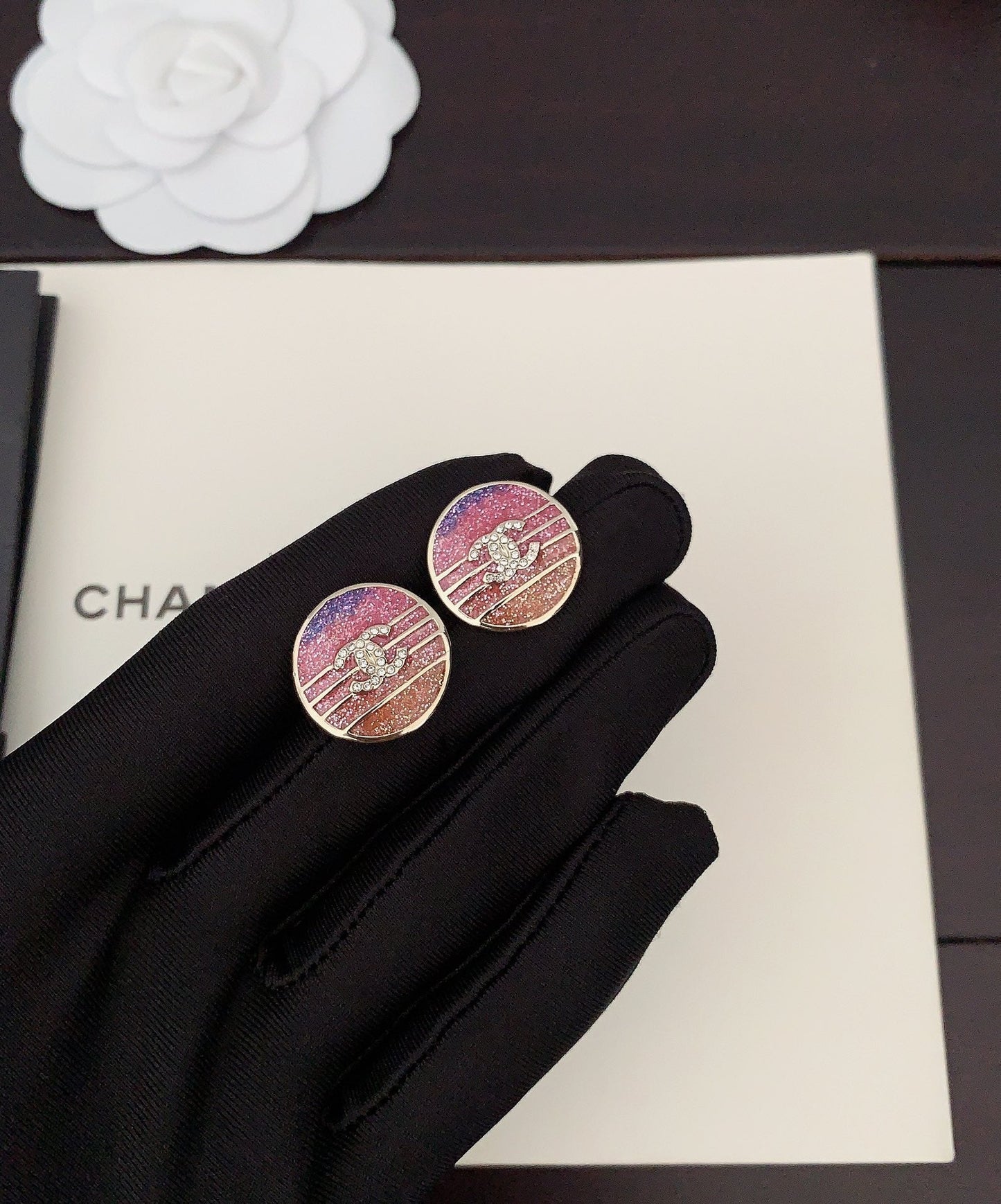 18K  Chanel Pink Crystals Earrings