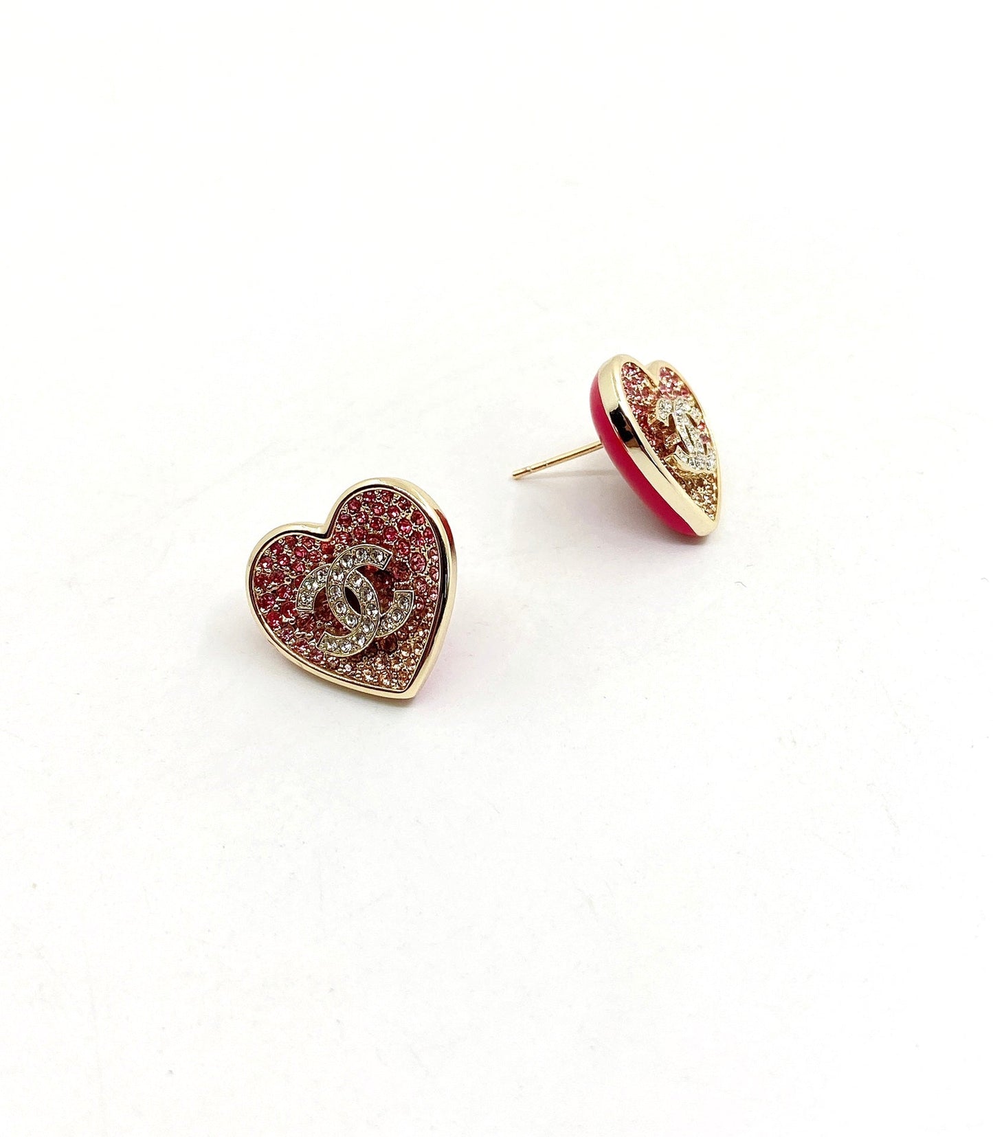 18K  Chanel Diamond Pink Heart Earrings