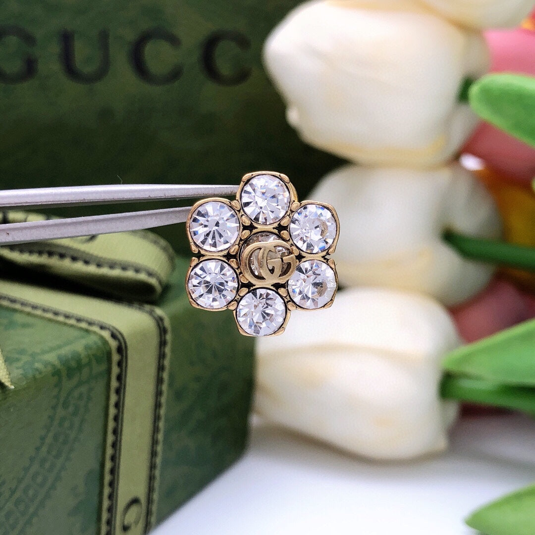 18K Double Gucci Crystals Earrings