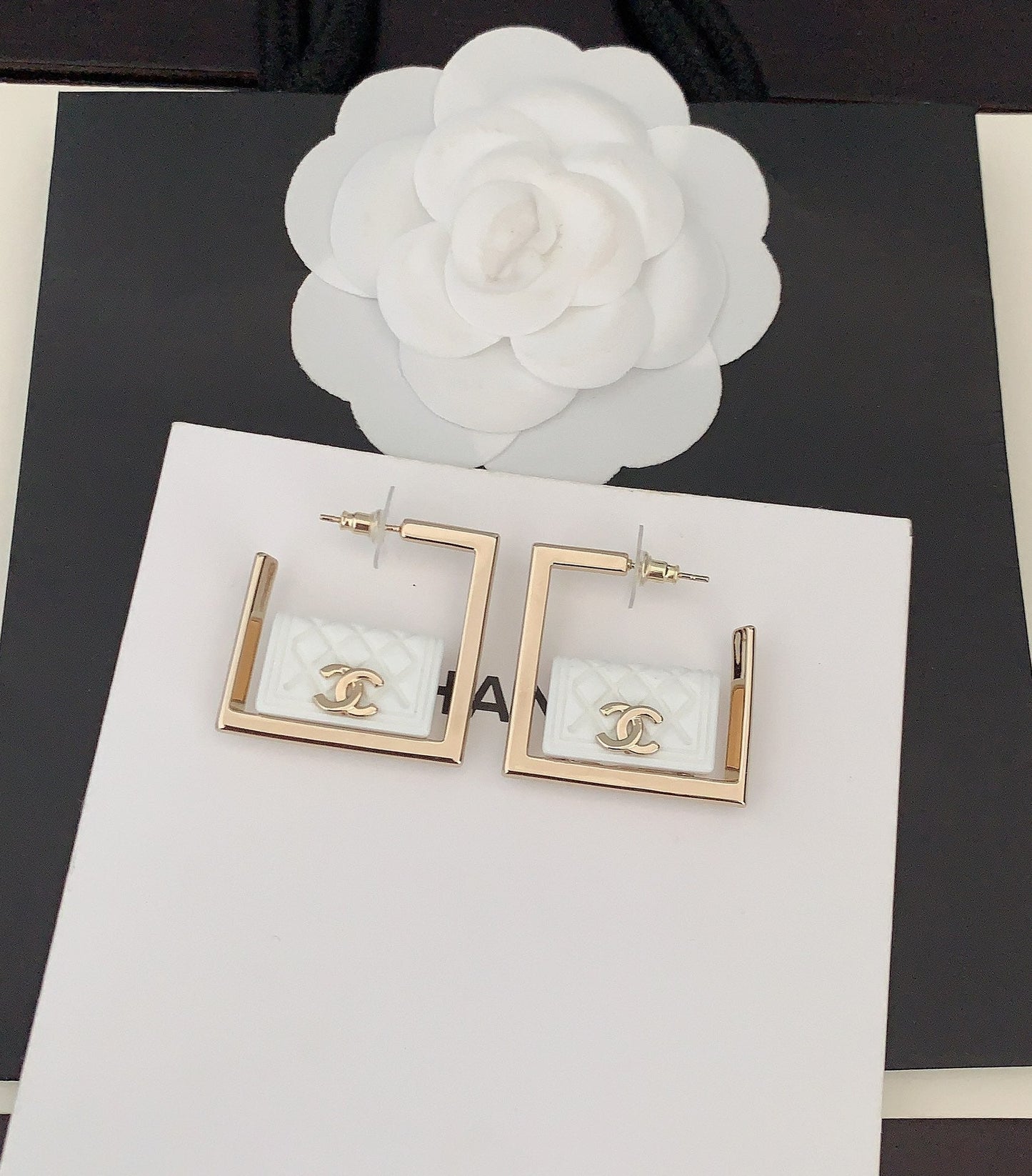 18K  Chanel White Bag Pendant Earrings