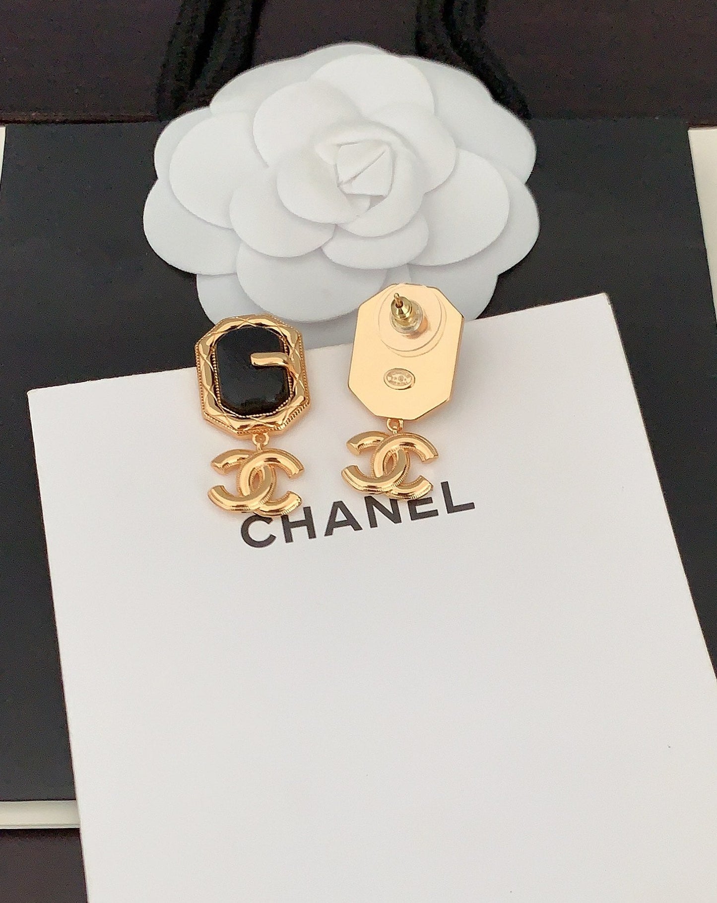 18K  Chanel Pendant Leather Earrings