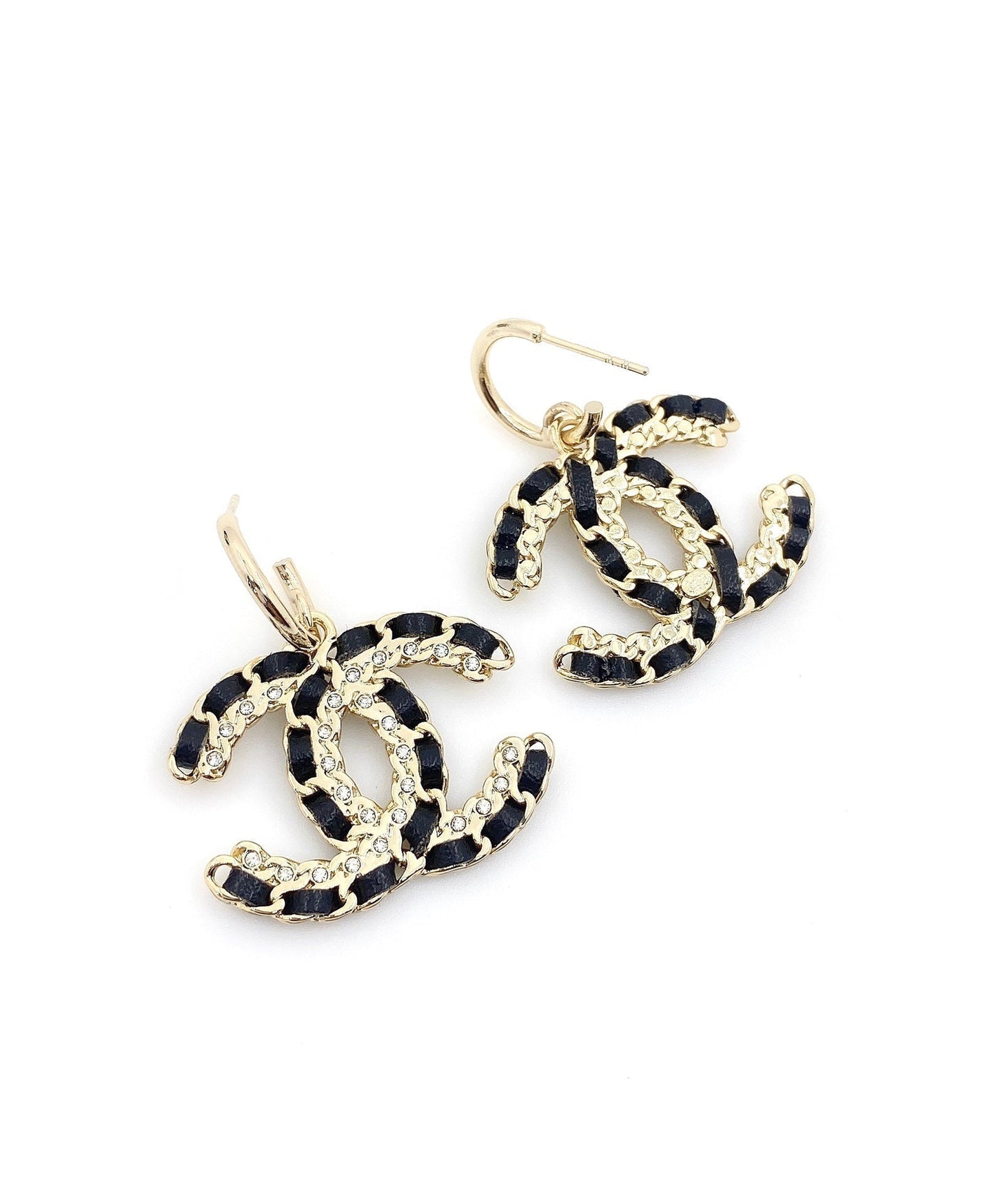 18K  Chanel Pendant Leather Earrings