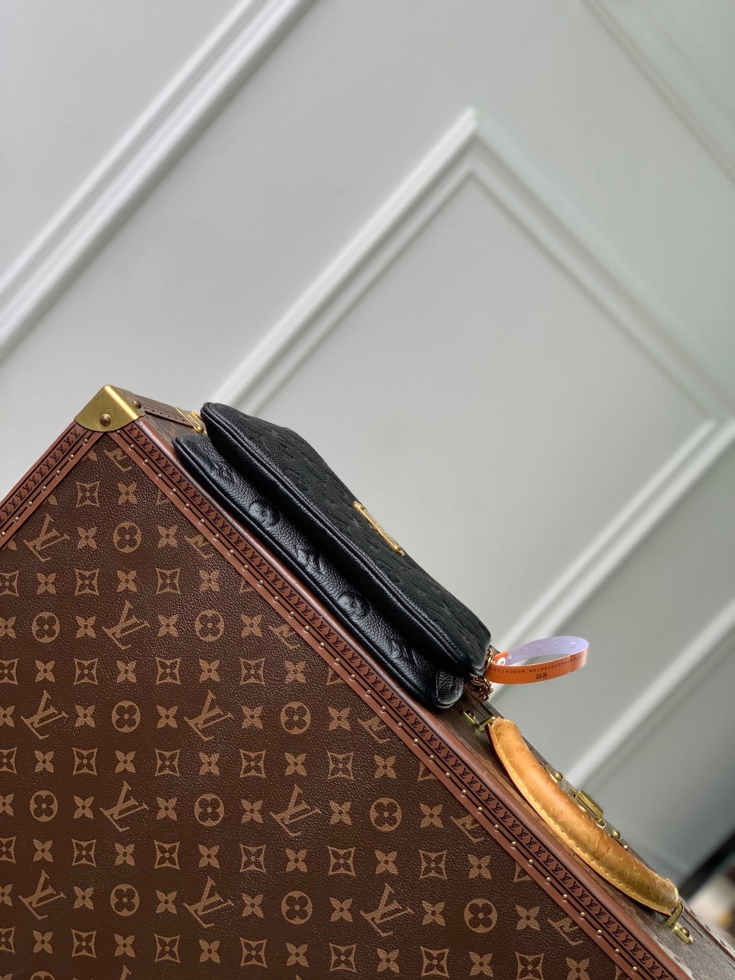 LOUIS VUITTON LIV POCHETTE BAG 24 IN BLACK MONOGRAM EMPREINTE LEATHER