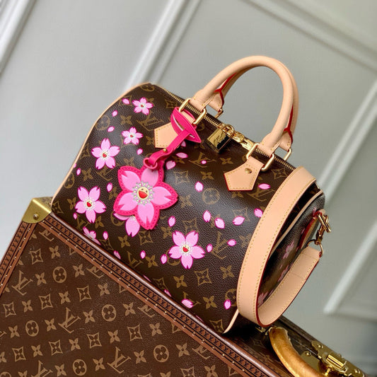 LOUIS VUITTON SPEEDY BANDOULIÈRE CHERRY BLOSSOM 25 IN SAKURA BROWN MONOGRAM COATED CANVAS