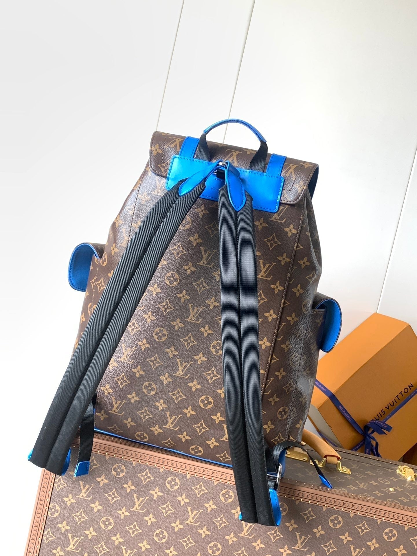 LOUIS VUITTON LV 25S CHRISTOPHER BACKPACK 48 IN BROWN AND PERSIAN BLUE CANVAS MONOGRAM