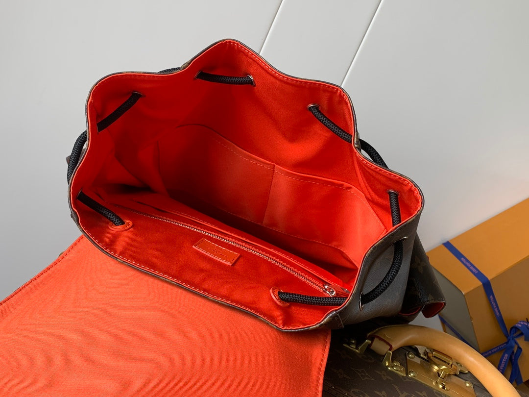 LOUIS VUITTON LV 25S CHRISTOPHER BACKPACK 48 IN BROWN AND VERMILION CANVAS MONOGRAM