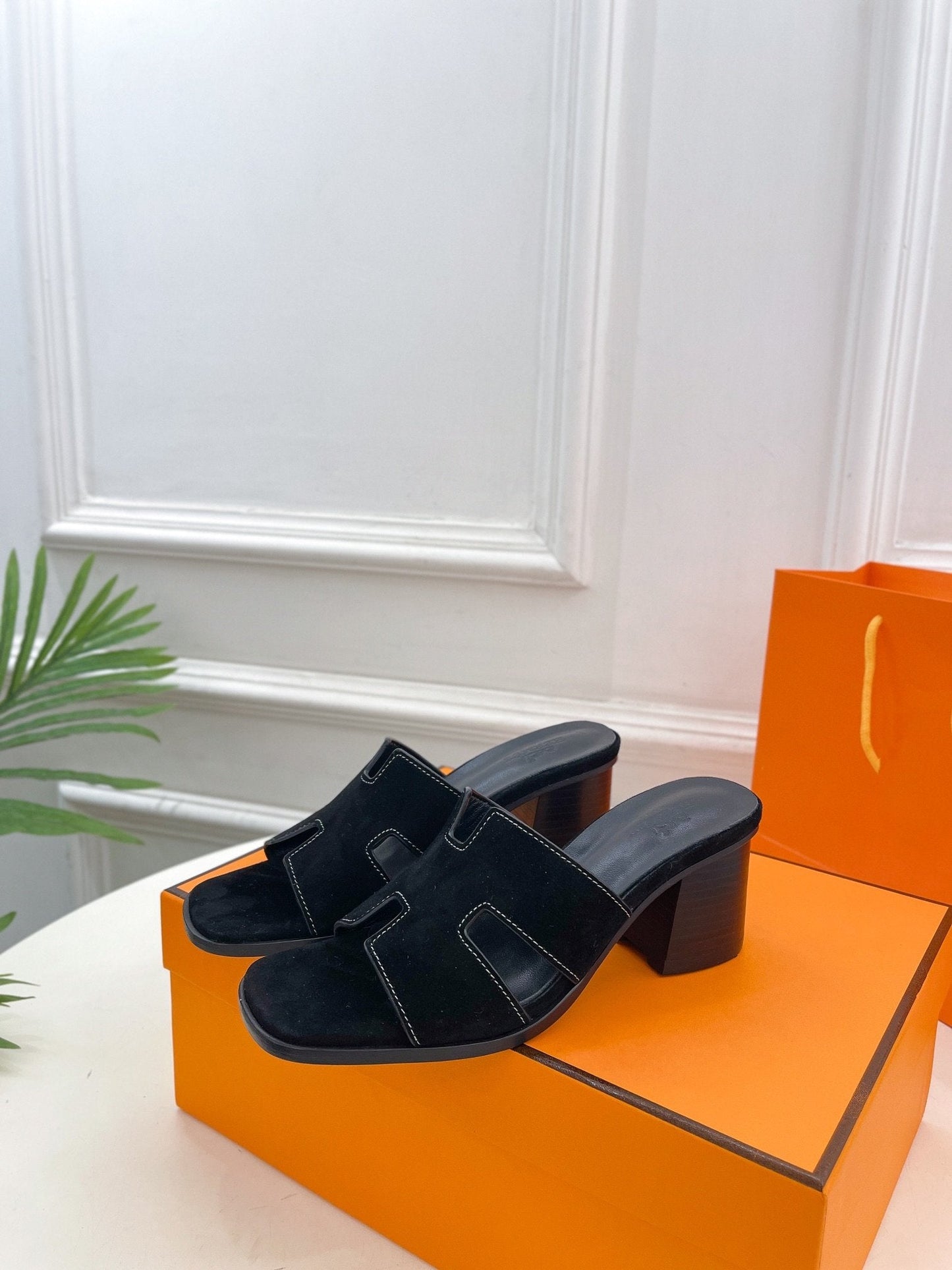 HERMES HELIA 60 SANDAL BLACK SUEDE