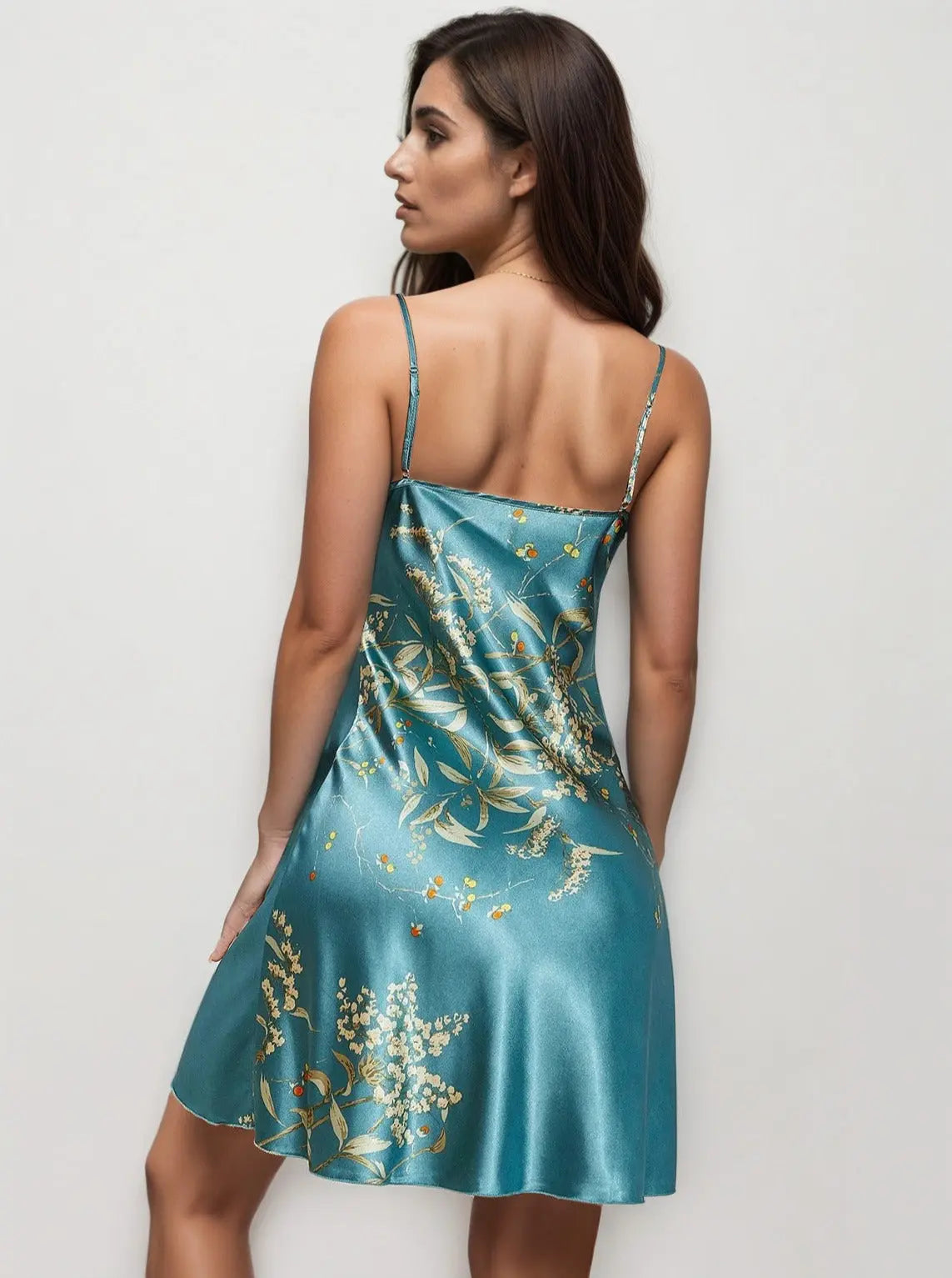 Floral Print Nightdress V Neck Spaghetti Strap
